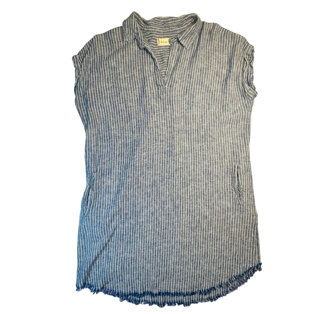 Altar'd State Day Tripper Blue White Striped Linen Blend Mini Dress Large